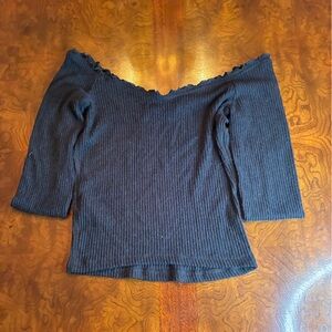 Abercrombie & Fitch Black Ribbed Knit Off-Shoulder Top
